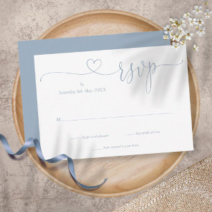 Cartão RSVP Dusty Blue Elegant Script Heart Simple