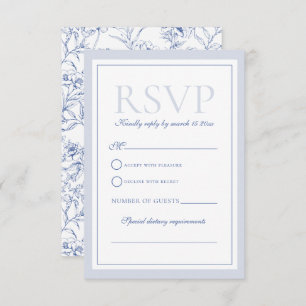 Cartão RSVP Dusty Blue Elegant Vintage Rosas Crest Casamento