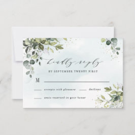 Cartão RSVP Dusty Blue Eucalyptus Greenery Casamento Suculento