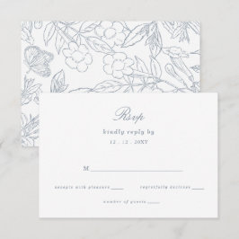 Cartão RSVP Dusty Blue Floral Crest Monograma Casamento