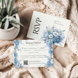 Cartão RSVP Dusty Blue Floral Elegant Wedding