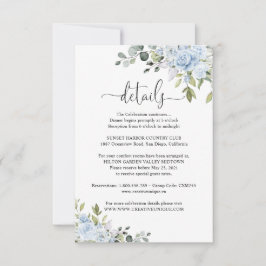 Cartão RSVP Dusty Blue Floral Eucalyptus Wedding Details Card