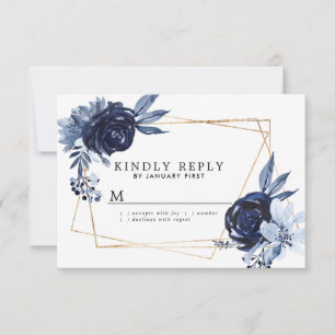 Cartão RSVP Dusty Blue Floral Frame Casamento Geométrico