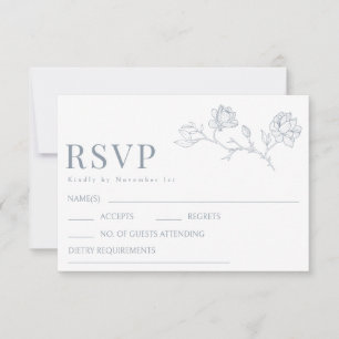 Cartão RSVP Dusty Blue Floral Groom Monograma Casamento