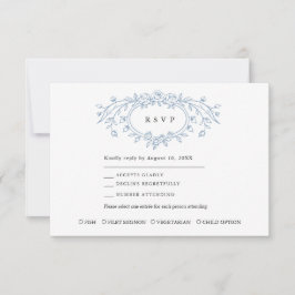 Cartão RSVP Dusty Blue Floral Line Art Wedding 