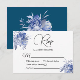 Cartão RSVP Dusty Blue Floral Watercolor Casamento Suculento