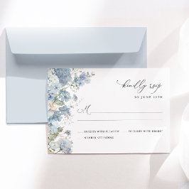Cartão RSVP Dusty Blue Floral Watercolor Elegant Wedding