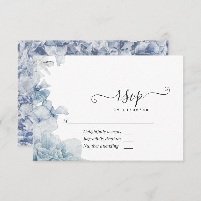 Cartão RSVP Dusty Blue Floral Wedding (Frente/Verso)