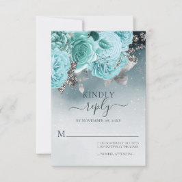 Cartão RSVP Dusty Blue Floral Wedding