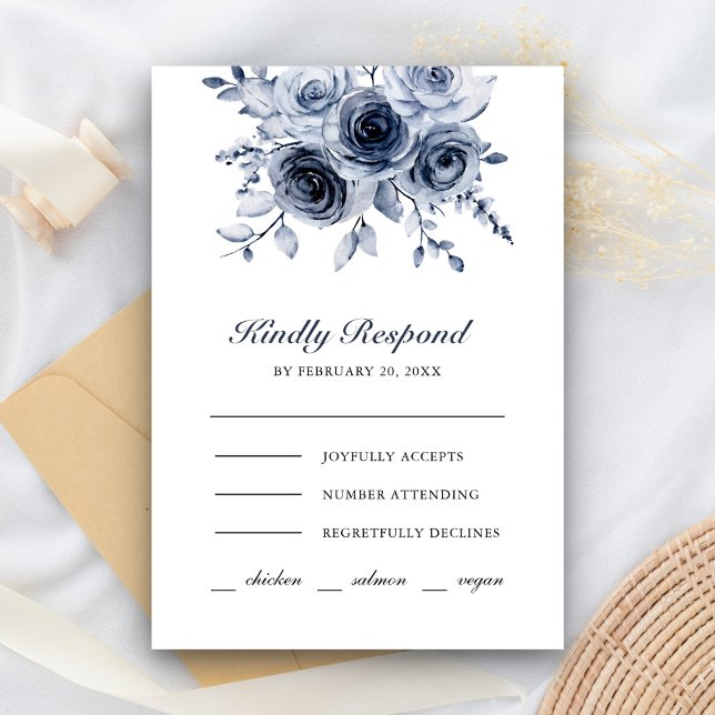 Cartão RSVP Dusty Blue Floral Wedding (Criador carregado)