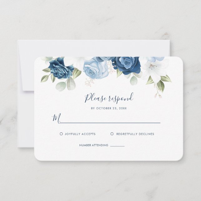 Cartão RSVP Dusty Blue Floral Wedding (Frente)