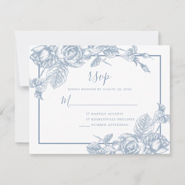 Cartão RSVP Dusty Blue Floral Wedding (Frente)