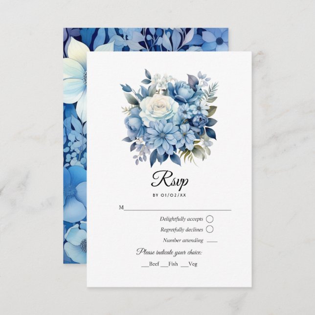 Cartão RSVP Dusty Blue Floral Wedding (Frente/Verso)