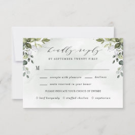 Cartão RSVP Dusty Blue Greenery com Casamento Boho de Meal Cho