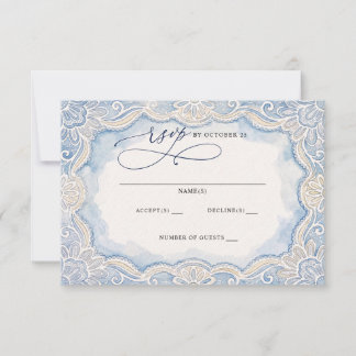 Cartão RSVP Dusty Blue Ivory Old Money Lace Wedding