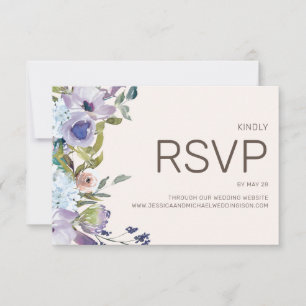 Cartão RSVP Dusty Blue Lilac Boho Watercolor Casamento Floral