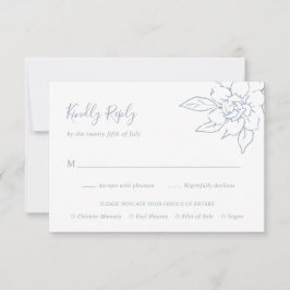 Cartão RSVP Dusty Blue Line Art Floral Elegant Weding