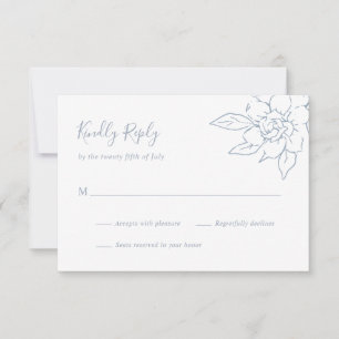 Cartão RSVP Dusty Blue Line Art Floral Elegant Weding