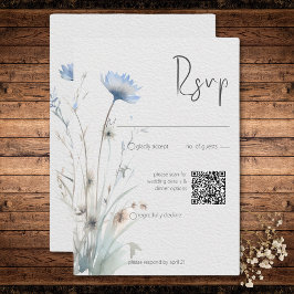 Cartão RSVP Dusty Blue Meadow Wildflower Código QR moderno