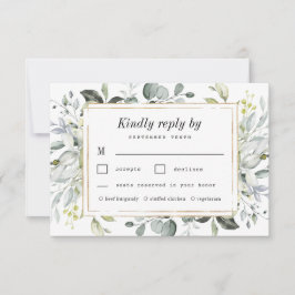 Cartão RSVP Dusty Blue Meal Choice Casamento Floral Elegante D