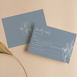 Cartão RSVP Dusty Blue Modern Minimalista Casamento Elegante