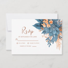 Cartão RSVP Dusty Blue Orange Terracotta Elegant Weding