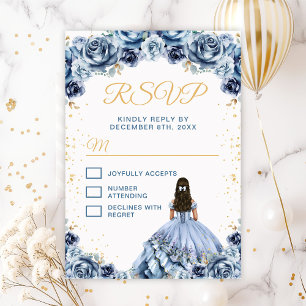 Cartão RSVP Dusty Blue Princesa Floral Quinceañera