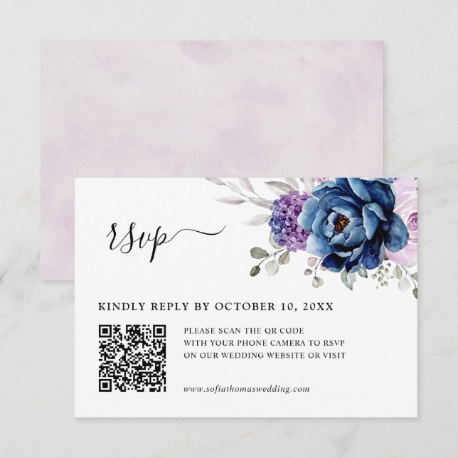 Cartão RSVP Dusty Blue Purple Marinho Lilac Blooms Casamento Q (Frente/Verso)