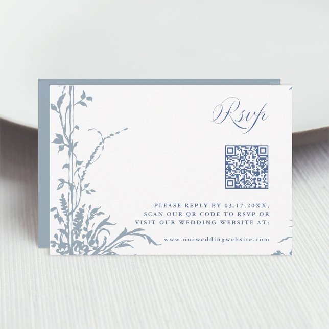Cartão RSVP Dusty Blue Romantic Botanical Arch Garden Wedding (Criador carregado)