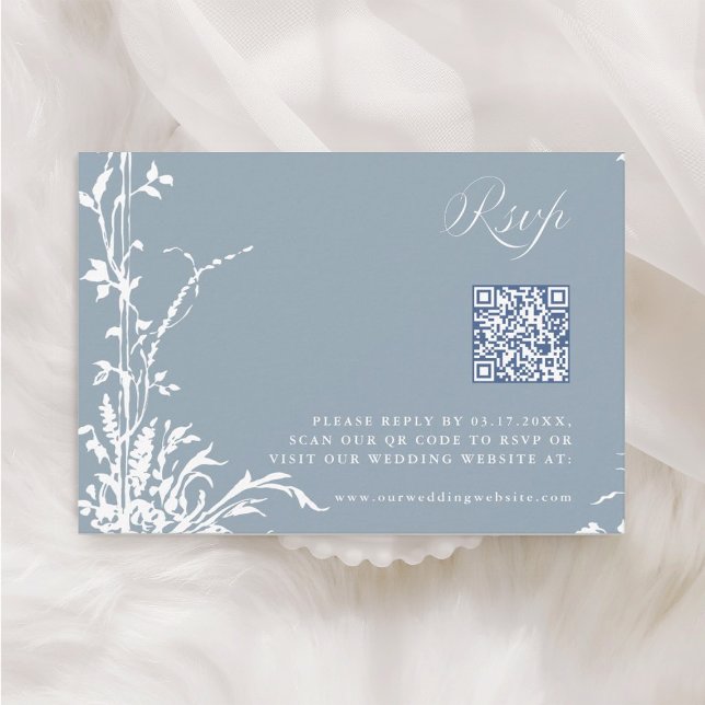 Cartão RSVP Dusty Blue Romantic Botanical Arch Garden Wedding (Criador carregado)
