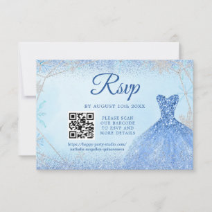 Cartão RSVP Dusty Blue Snowflake Natal Quinceañera 15 QR