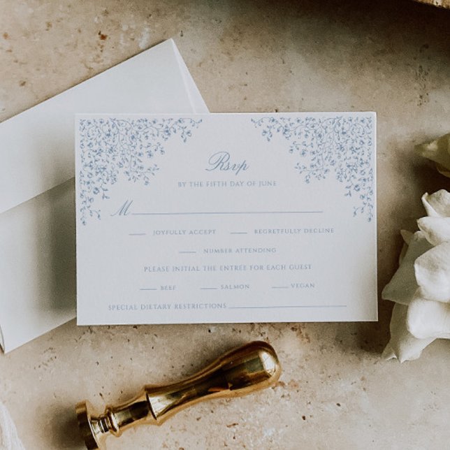 Cartão RSVP Dusty Blue Vintage Arte Floral (Criador carregado)