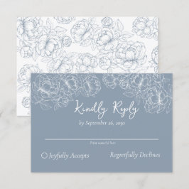 Cartão RSVP Dusty Blue Vintage Boho Romântico Casamento Floral