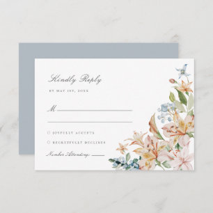 Cartão RSVP Dusty Blue Watercolor Primavera Floral Casamento