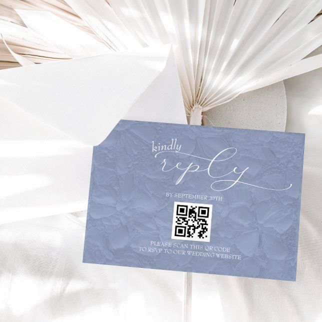 Cartão RSVP Dusty Blue Wedding Modern Simples QR (Criador carregado)