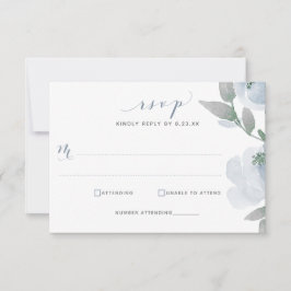Cartão RSVP Dusty Blue Wedding Watercolor Floral Suave