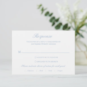 Cartão RSVP Dusty Blue Wreath Monograma Casamento Elegante