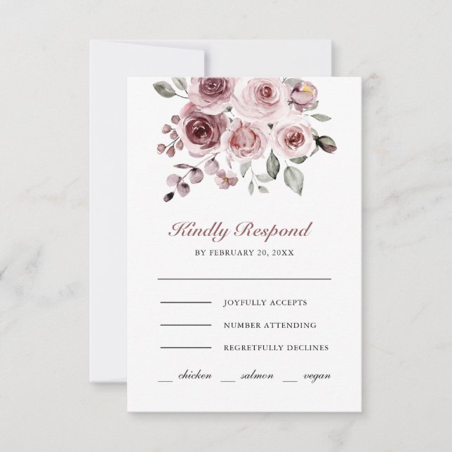 Cartão RSVP Dusty Pink Roses Wedding (Frente)