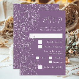 Cartão RSVP Dusty Purple Elegant Floral Weding Escolha