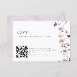 Cartão RSVP Dusty Purple Lavanda Wildflower Casamento Código Q