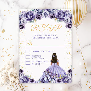 Cartão RSVP Dusty Purple Princesa Floral Quinceañera