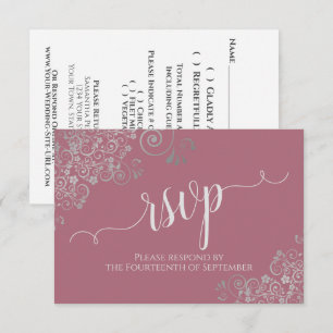 Cartão RSVP Dusty Rosa Elegant Calliografia Frilly Wedding