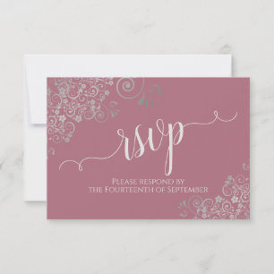Cartão RSVP Dusty Rosa Elegant Calliografia Frilly Wedding