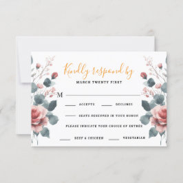 Cartão RSVP Dusty Rosa Elegante 2 Escolha das Refeições Verde