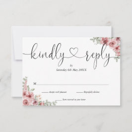 Cartão RSVP Dusty Rosa Floral Chic Script Heart gentilmente Re