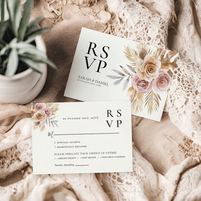 Cartão RSVP Dusty Rosa Floral Wreath Wedding (Criador carregado)