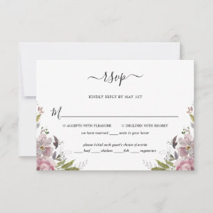 Cartão RSVP Dusty Rosa Mauve Pink Floral Casamento