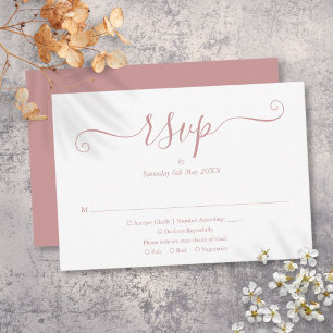 Cartão RSVP Dusty Rosa Modern Elegant Script Wedding