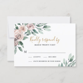 Cartão RSVP Dusty Rosa rosa Mauve Dourado Greenery Casamento F