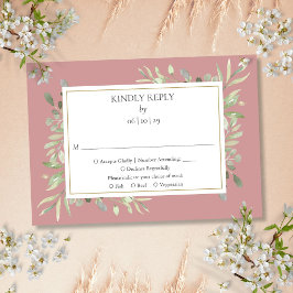 Cartão RSVP Dusty Rosa Watercolor Casamento Dourado